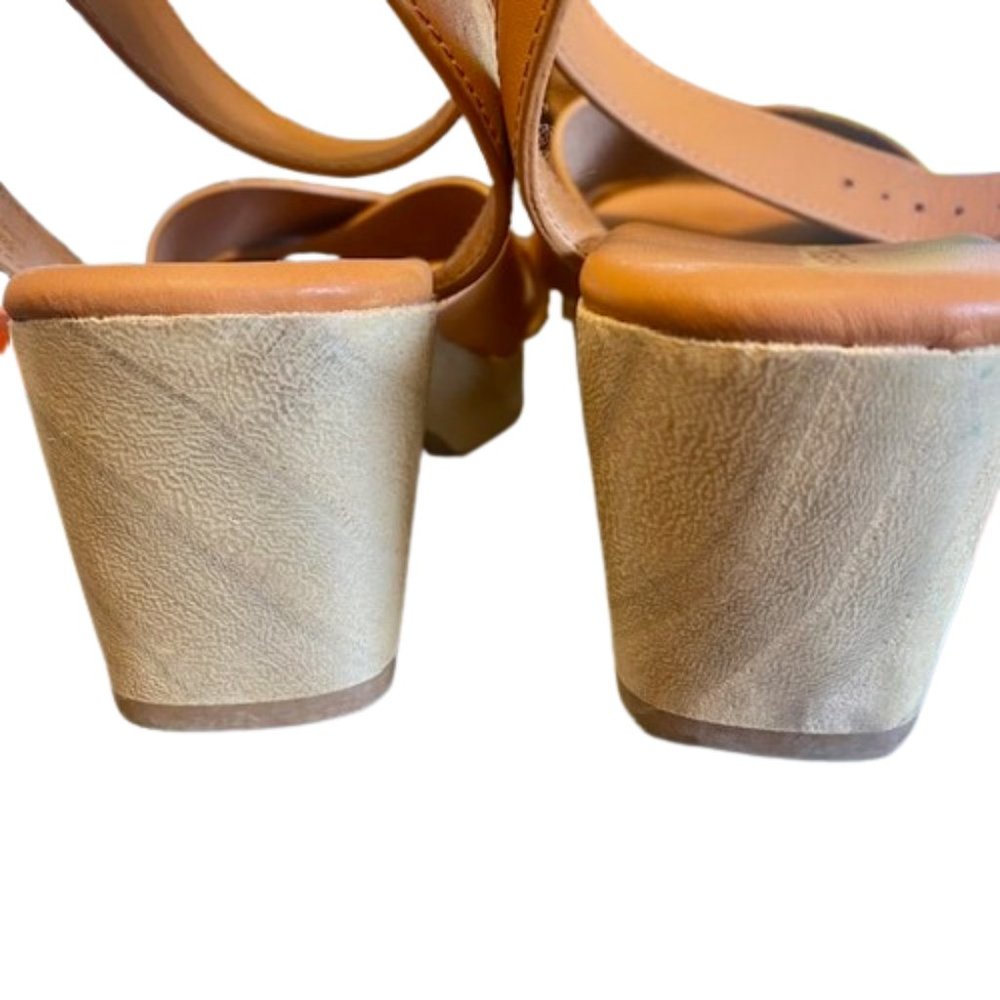 Everlane The Clog Sandal Cognac Criss Cross Strap Size 8.5 Leather Wood - Picture 5 of 6